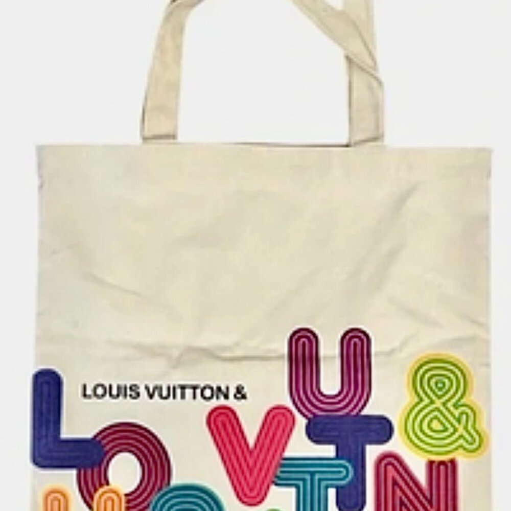 Louis Vuitton Cream Tote with Pink, Blue, Yellow and Green Graphic - Picture 3 of 6